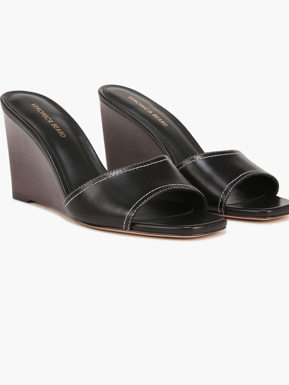 Veronica Beard Ellen Black Leather Wedge Slides
